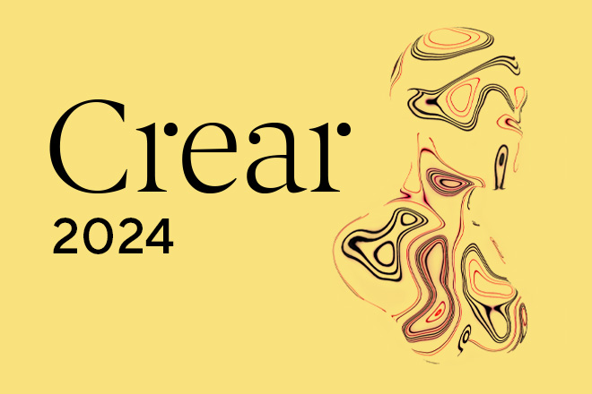 Cartel de Crear 2024: sobre un fondo verde se dibuja de forma abstracta un perfil y un torso humano