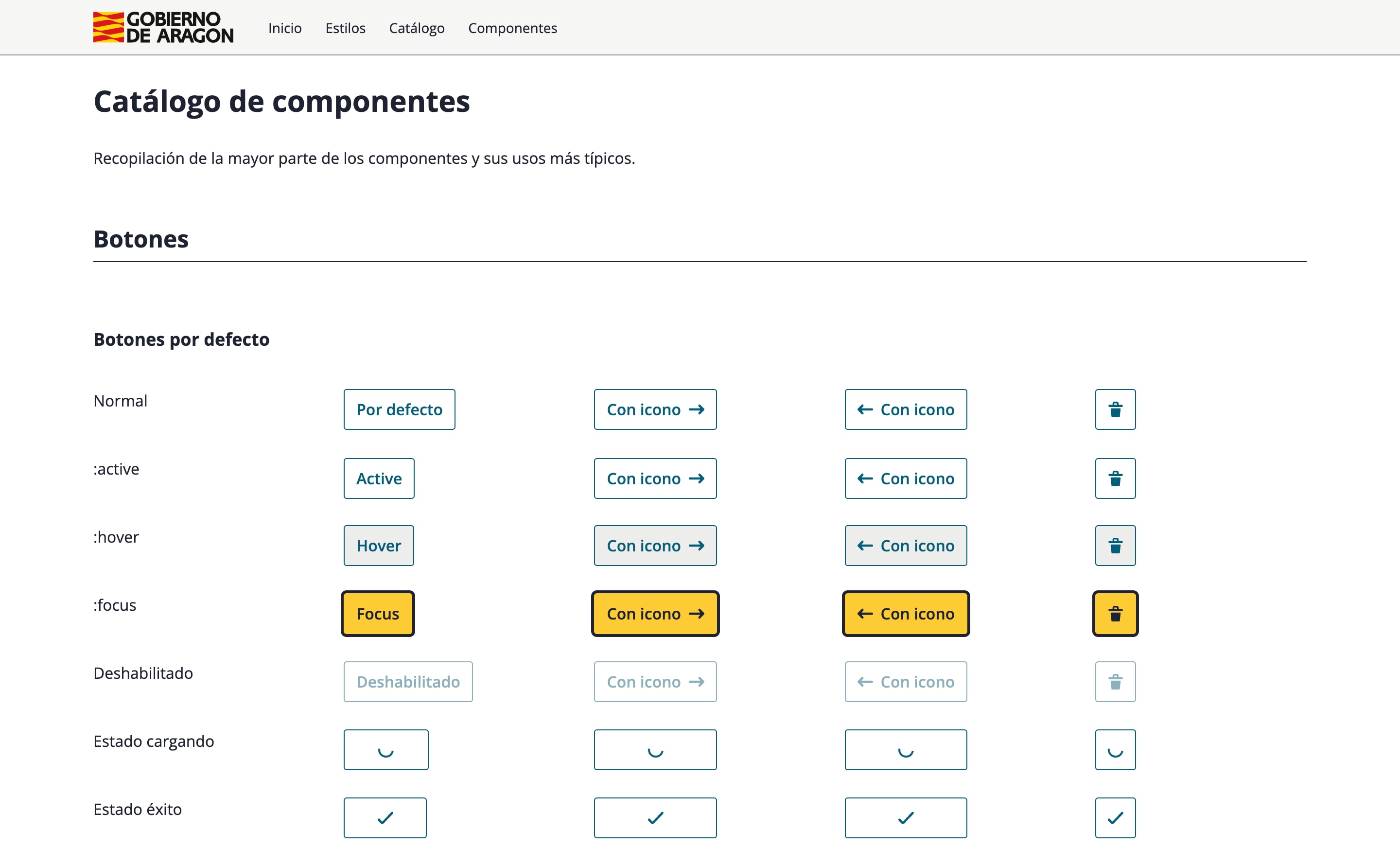 catálogo de componentes del sistema de diseño DESY