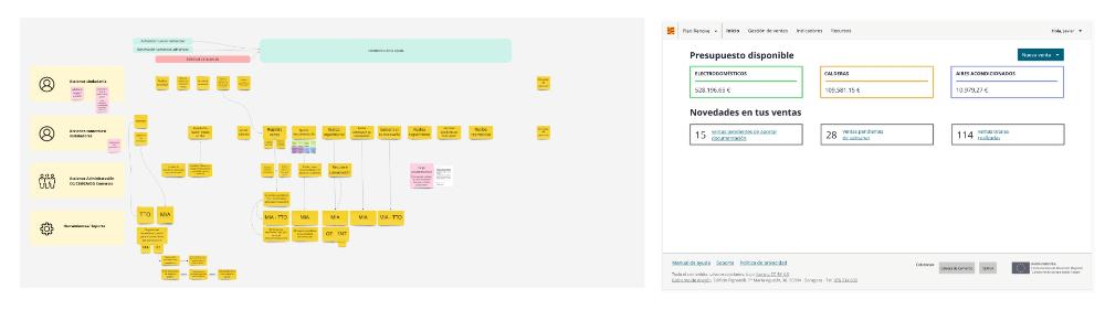 Diagrama del servicio y prototipo de alta fidelidad de una de las pantallas clave de la herramienta